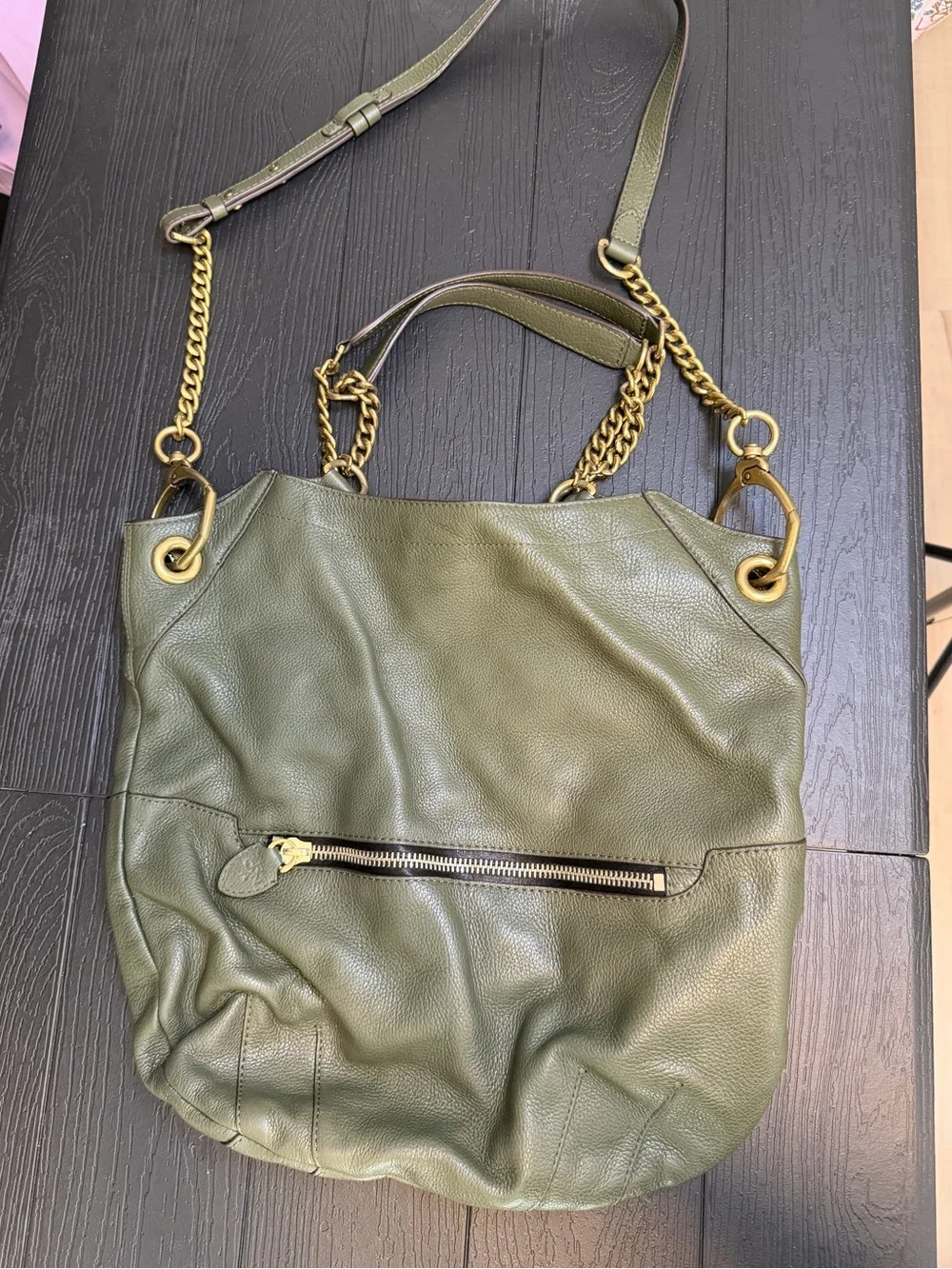 orYANY Olive Green Pebbled Leather Chain Hobo Shoulder Crossbody Bag
